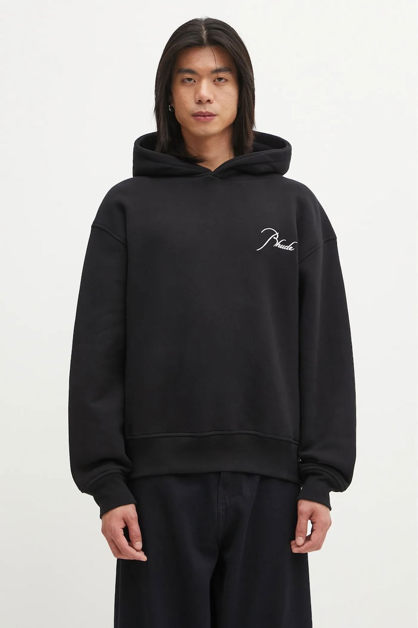 Суитчър Rhude Classique Side Zip Smooth Cotton Hoodie Черно | RHFW25HO06012