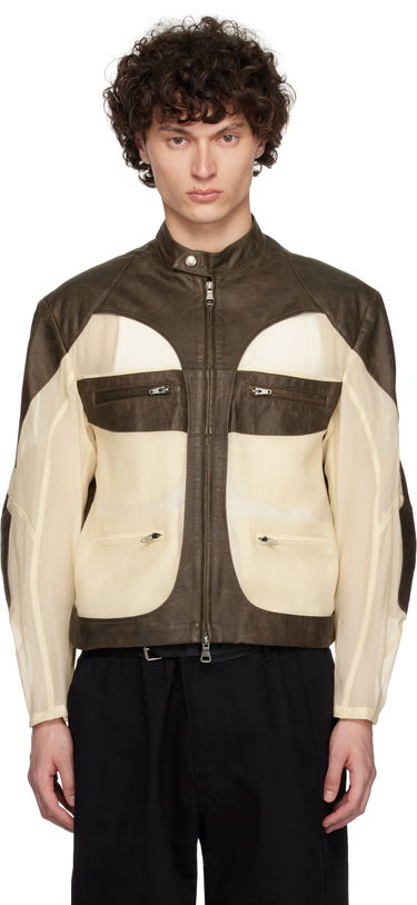 Яке Andersson Bell Andersson Bell Faux-Leather & Sheer Rider Jacket Кафяво | awa705u, 0