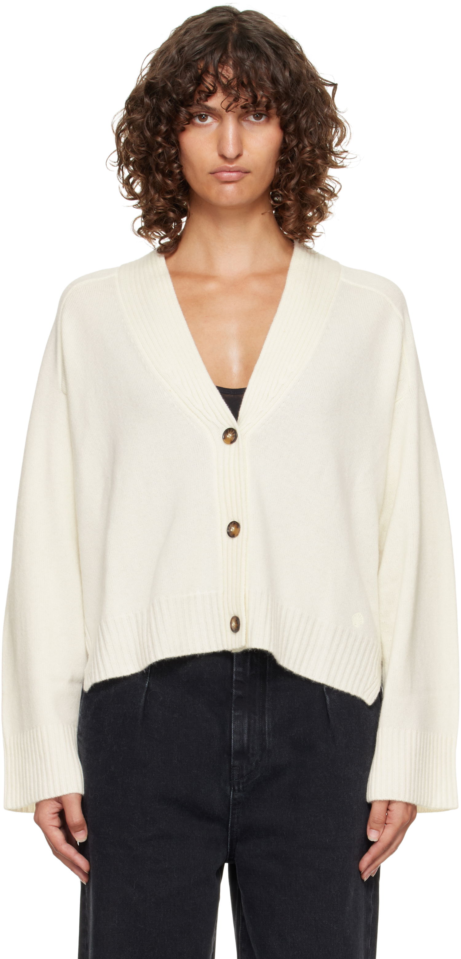 Пуловер Loulou de Saison Loulou de Saison Kaia Ribbed Neckline Cardigan Бяло | KAIA LDS, 0