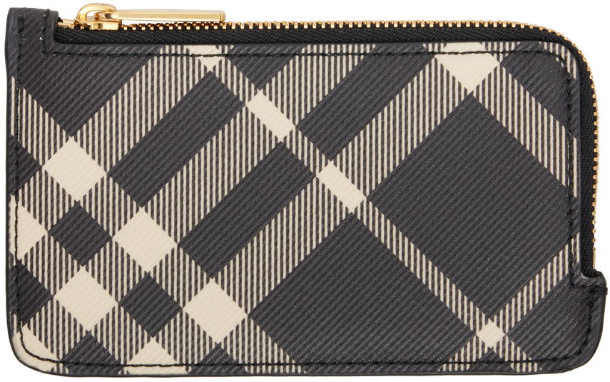 Портфейл Burberry Black & Beige Check Zip Card Holder Черно | 8095119, 0
