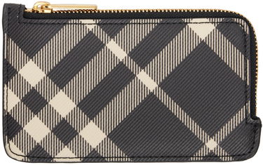 Портфейл Burberry Black & Beige Check Zip Card Holder Черно | 8095119, 0