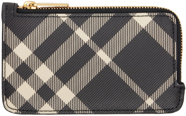 Black & Beige Check Zip Card Holder