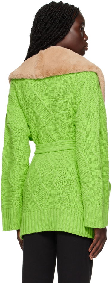 Яке Blumarine Faux Fur Collar Cable Knit Cardigan Зелено | 2 M220A, 2