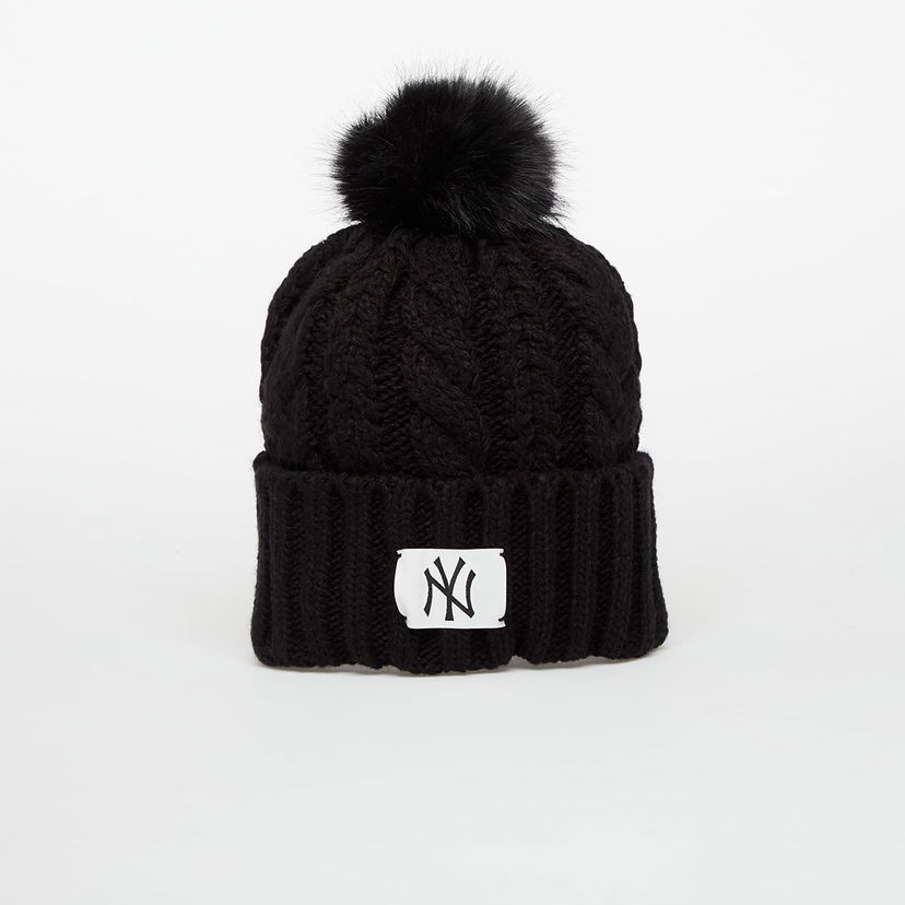 Шапка New Era Knit Medium MLB Cable Wide Beanie New York Yankees Universal Черно | 60691296