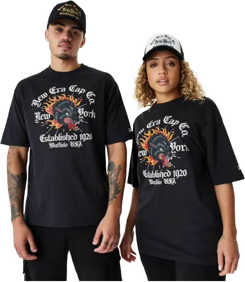 Тениска New Era Oversized T-Shirt with Wolf Head Graphic New York Established 1920 Buffalo USA Черно | 60424485-60424485, 0