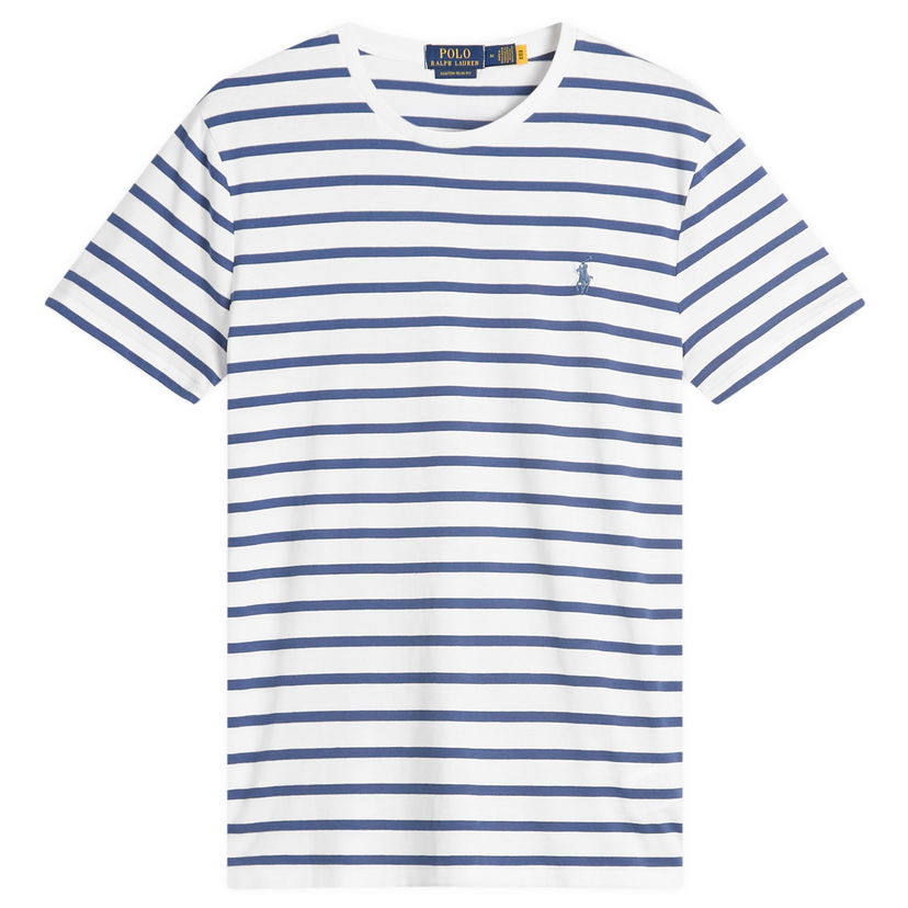 Тениска Polo by Ralph Lauren Stripe Custom Slim Fit T-Shirt Бяло | 710938134009-BLU