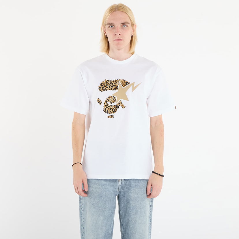 Тениска BAPE T-Shirt Wild Leopard Pattern Ape Face Sta XL Бяло | 001TEL801042MWHT