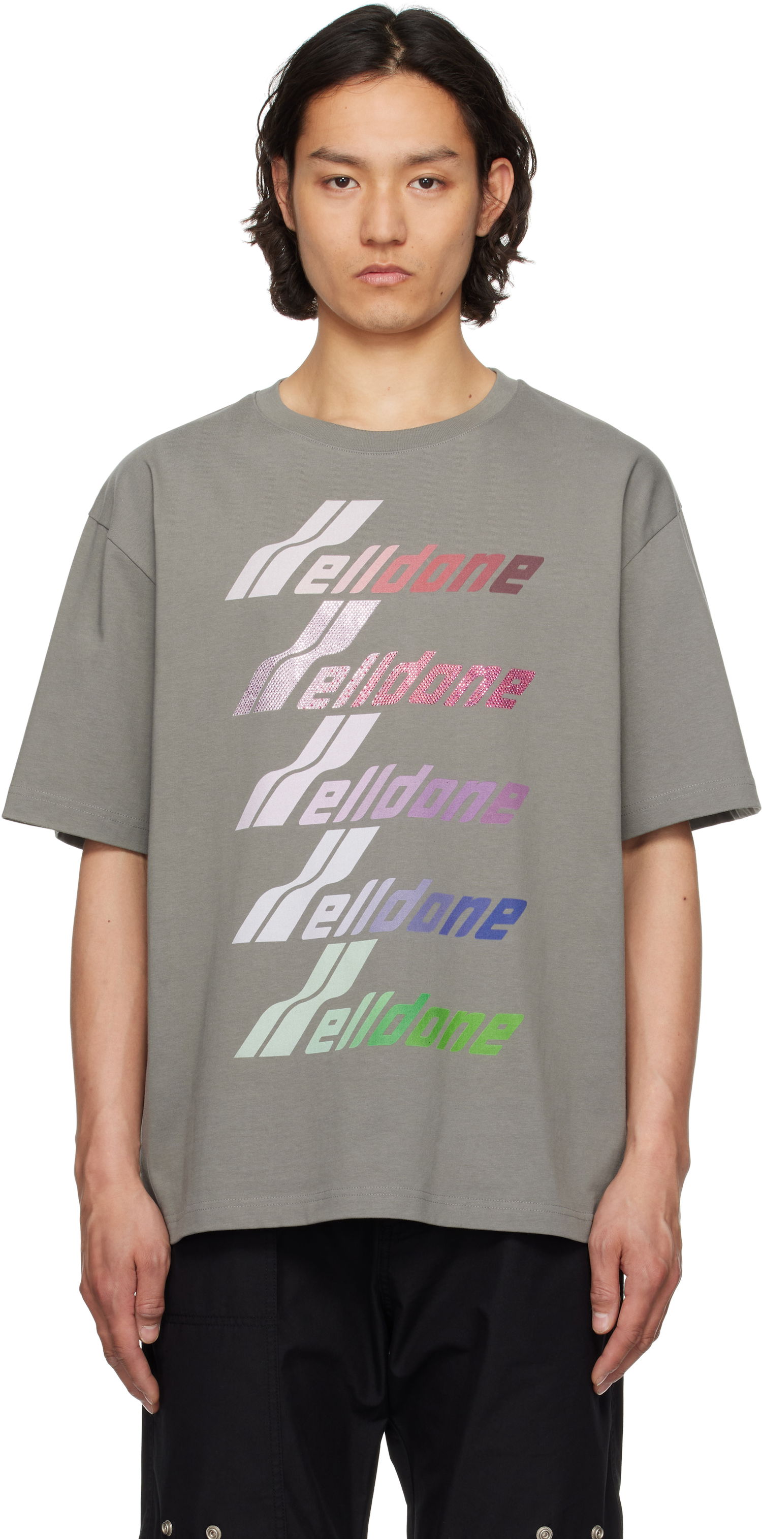 Тениска We11done We11done Multi-Logo T-Shirt Сиво | WD-TT1-25-764-U-GY, 0
