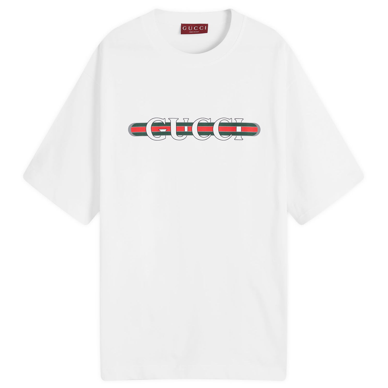 Тениска Gucci Men's Web Logo T-Shirt in White, Size Large | END. Clothing Бяло | 784361-XJGKB-9074, 0