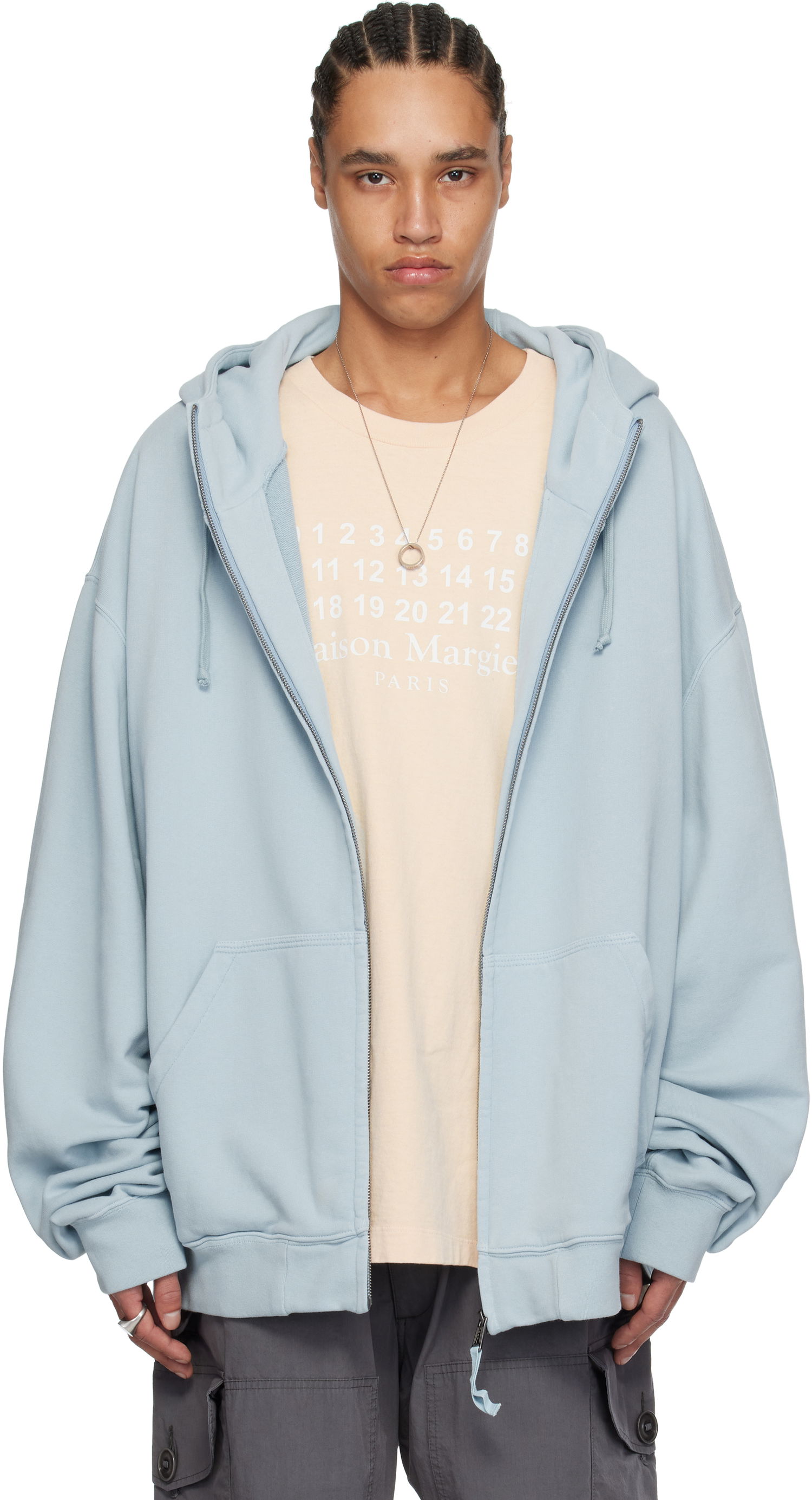 Суитчър Maison Margiela Maison Margiela Embroidered Logo Zip-Up Hoodie Синьо | S50HG0047 M25017, 0