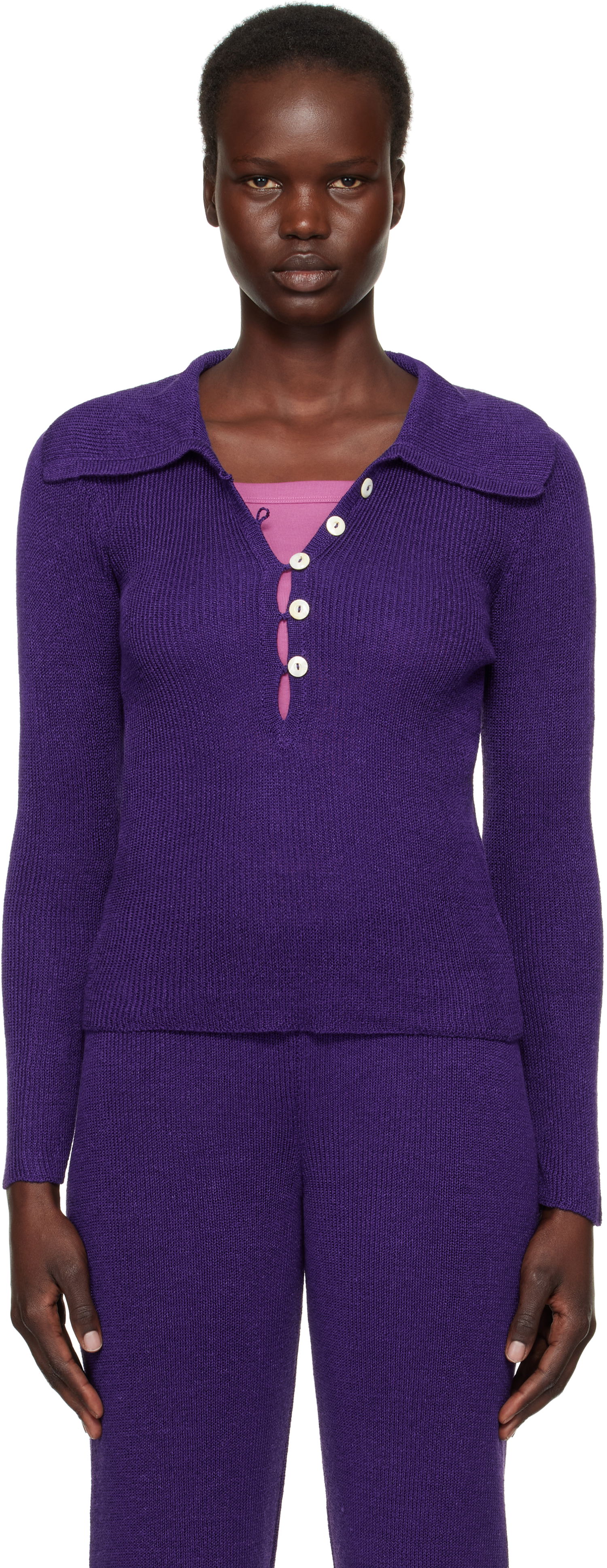 Пуловер Bode Quincy Knit Polo Лилаво | WRF24KT025, 0
