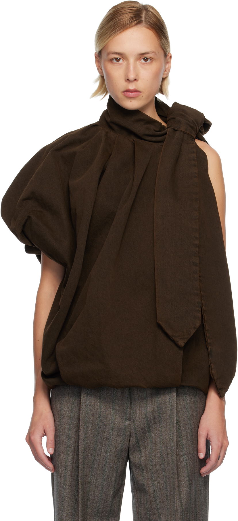 Риза Dries Van Noten Dries Van Noten Draped Denim Blouse Кафяво | 252-010732-2395