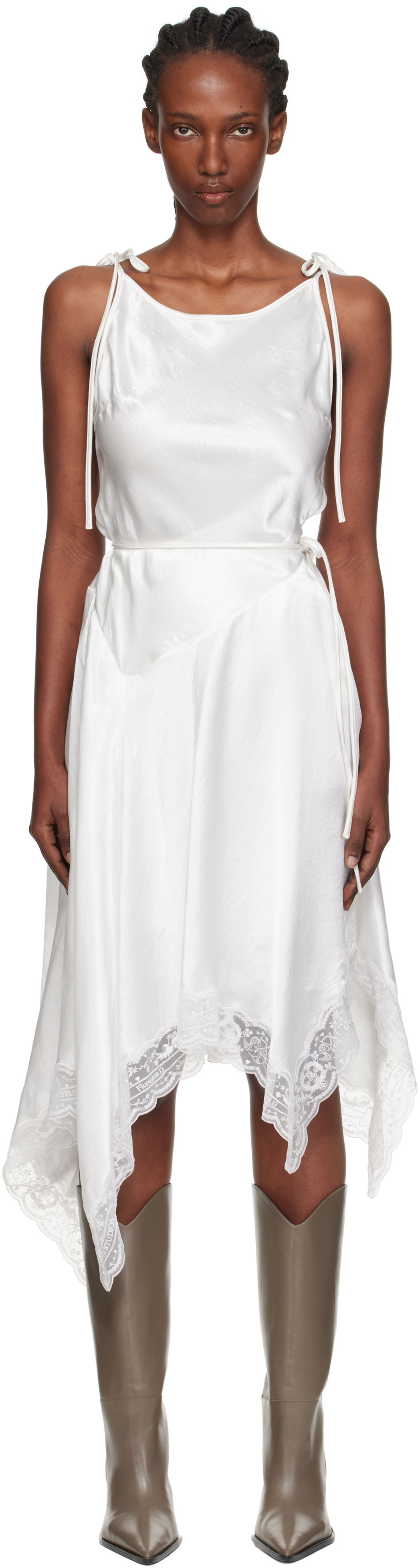 Pокля Acne Studios Acne Studios Satin Lace Midi Dress Бяло | A20862-, 0