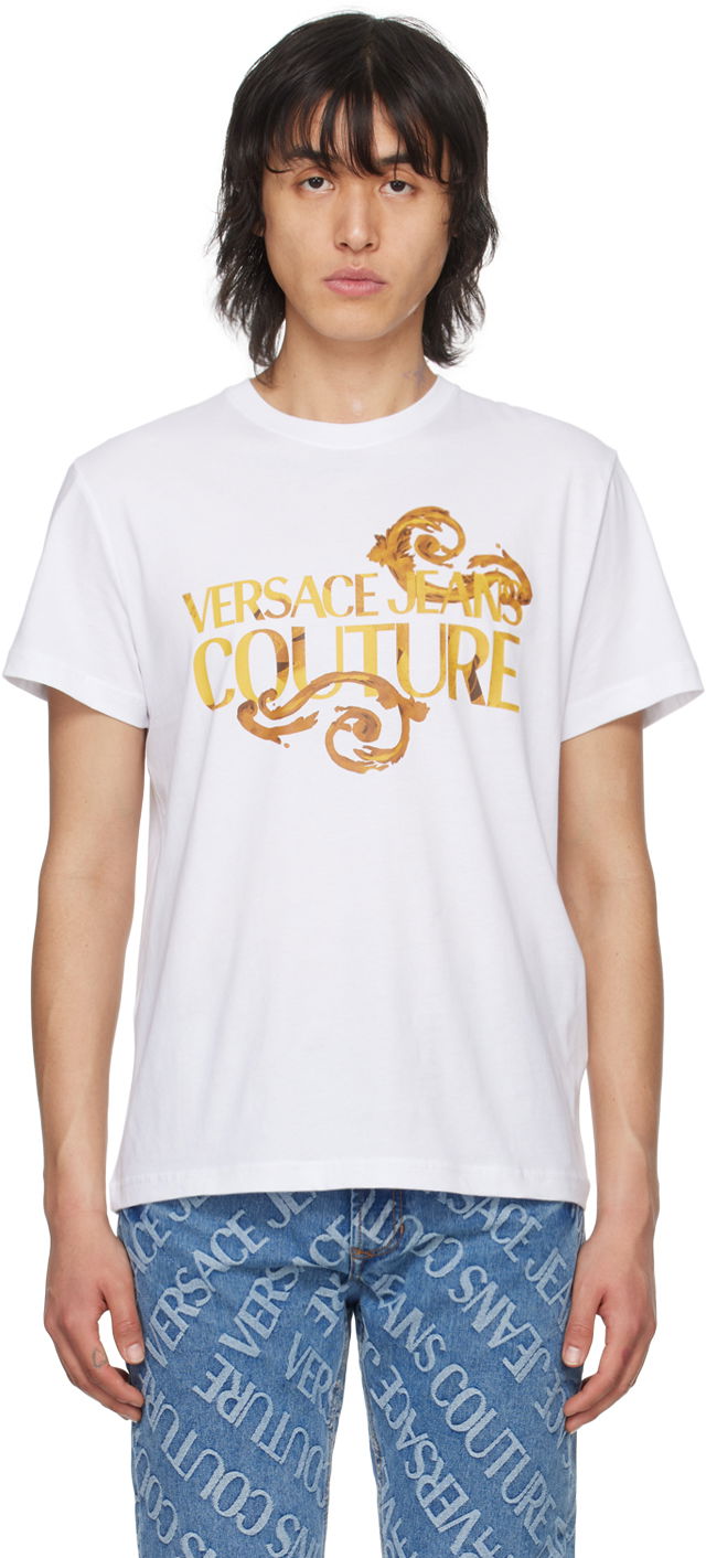 Тениска Versace Jeans Couture Watercolor Couture T-Shirt Бяло | E76GAHG00_ECJ00G