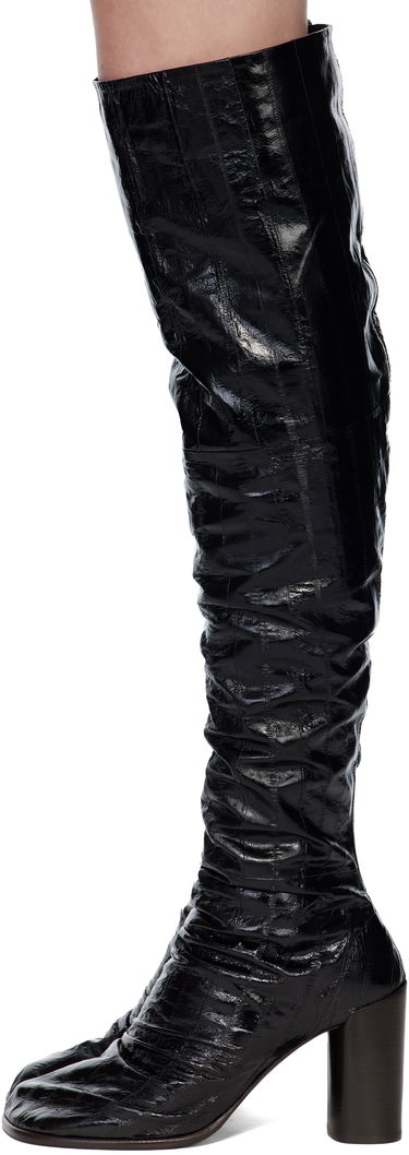 Кецове и обувки LEMAIRE Glove 80 Crinkled Patent Over-the-Knee Block Heel Boots Черно | FO0215 LL0156, 2