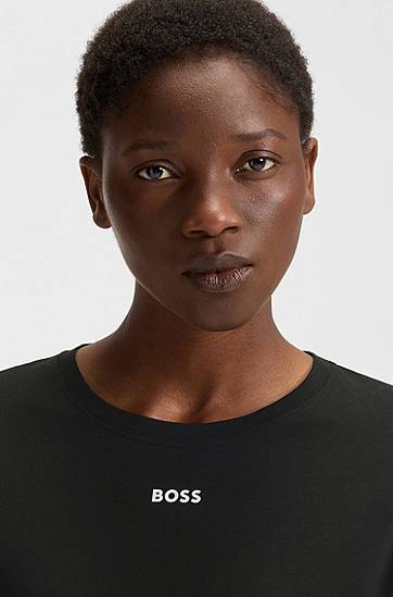 Тениска BOSS Stretch-Cotton T-Shirt with Logo Details Черно | 50545587, 1