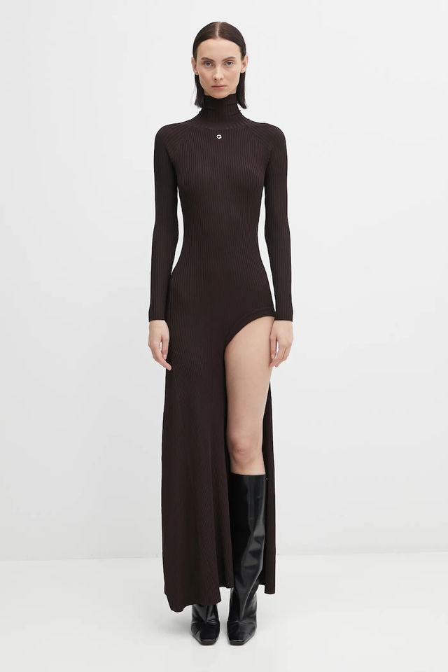 Leg Cut-Out Rib Gown Maxi