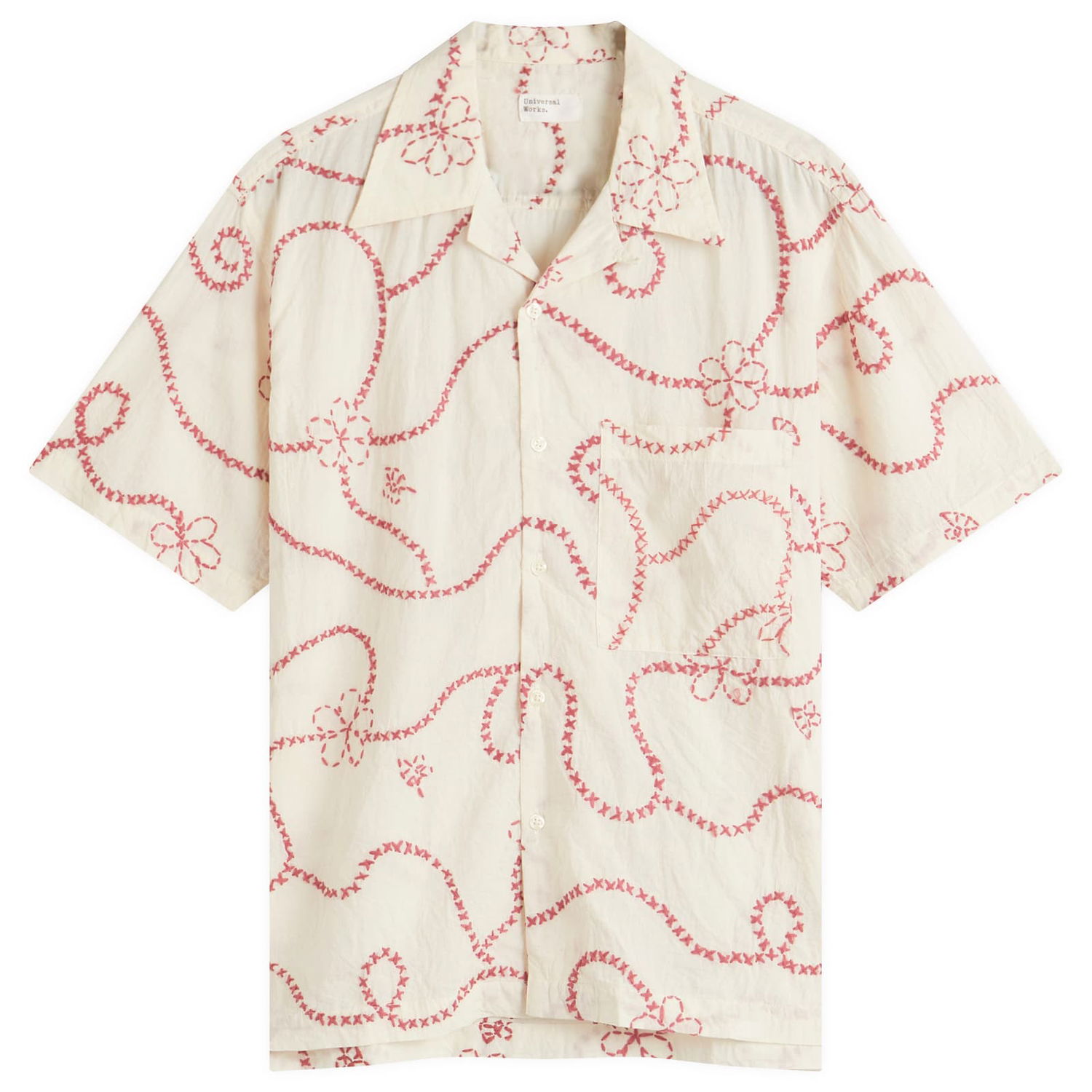 Риза Universal Works Universal Works Kantha Cotton Camp Shirt, Size Medium Бяло | 32155-ECT, 0