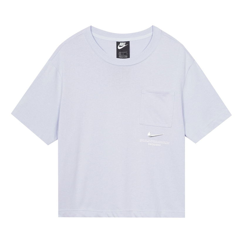 Съкратен топ Nike Sportswear Swoosh 3D Logo Loose Round Neck Short Sleeve T-Shirt Синьо | CZ8912-576