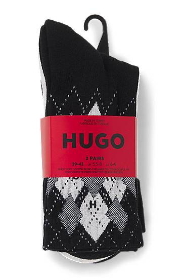 Чорапи BOSS Three-Pack of Cotton-Blend Short Socks Черно | 50543138, 1