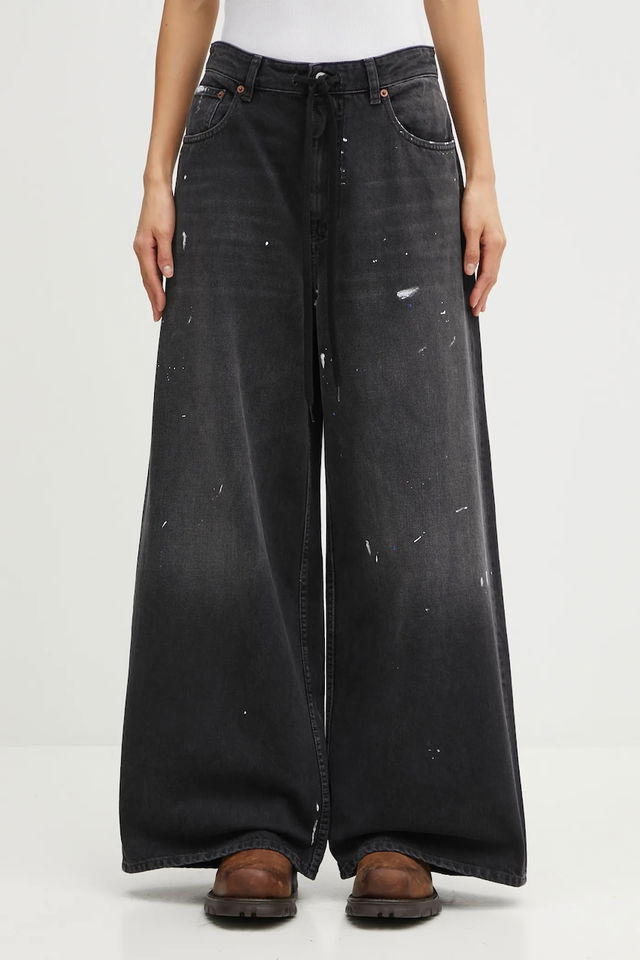 MM6 Maison Margiela High Waist Wide-Leg Paint Splatter Drawstring Denim