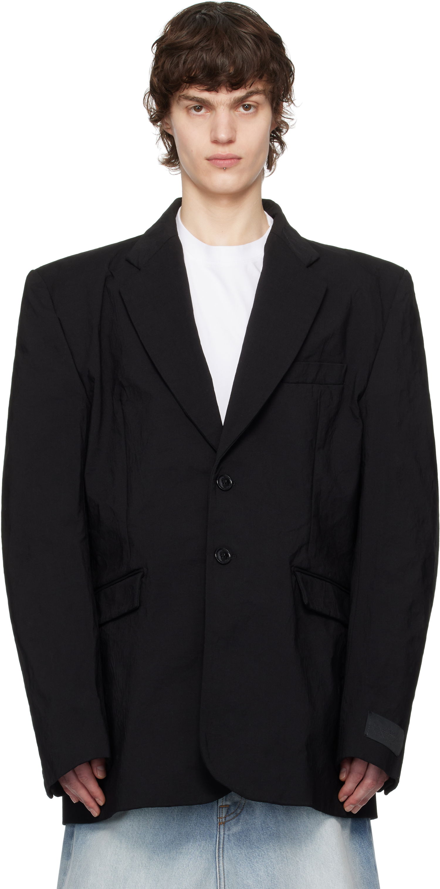 Яке VETEMENTS Vetements Metalized Wrinkled Single-Breasted Blazer Черно | UA66JA110B, 0
