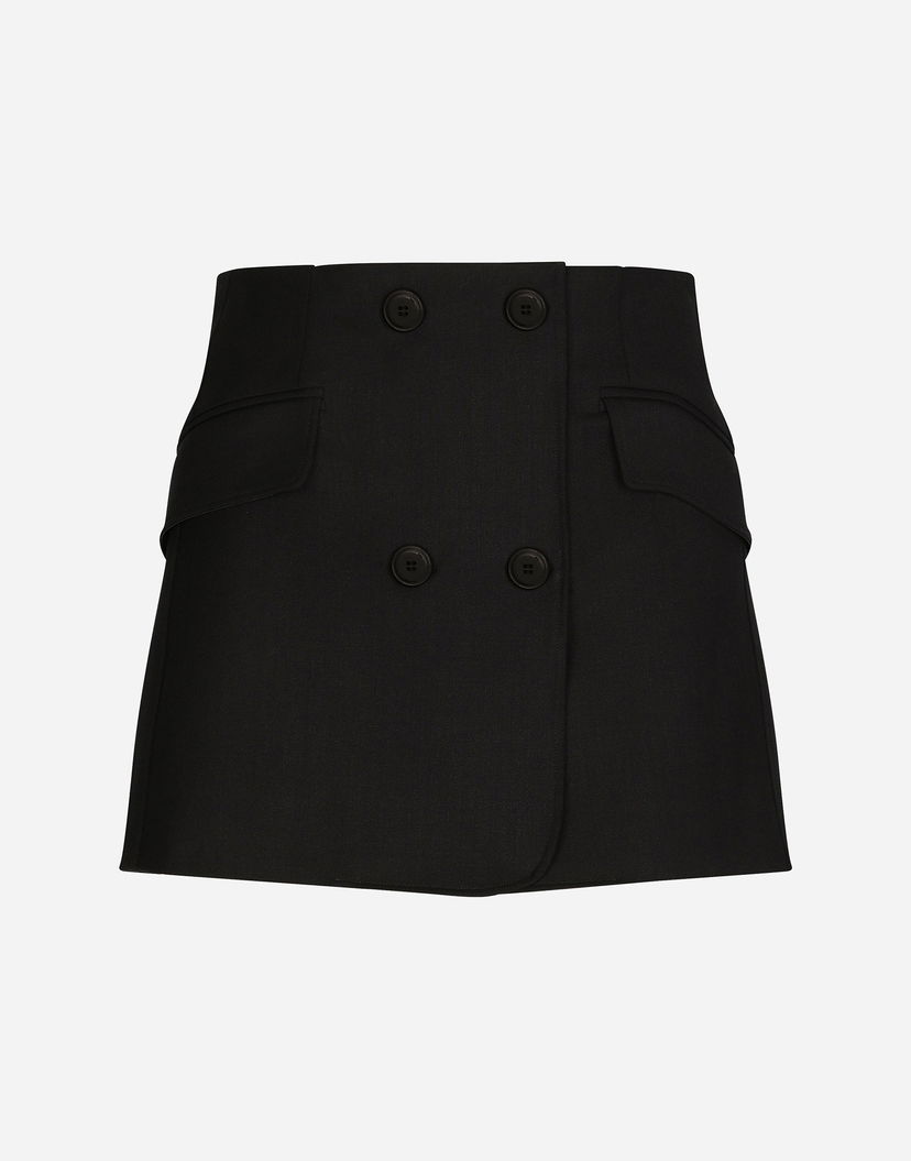 Пола Dolce & Gabbana Wool Twill Double-Breasted Mini Wrap Skirt with Flap Pockets Черно | F4CJ0TFUBE7N0000