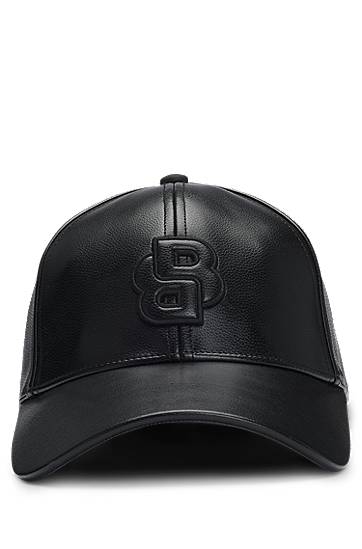 Шапка с козирка BOSS Faux-Leather Cap with Monogram Черно | 50533381, 0