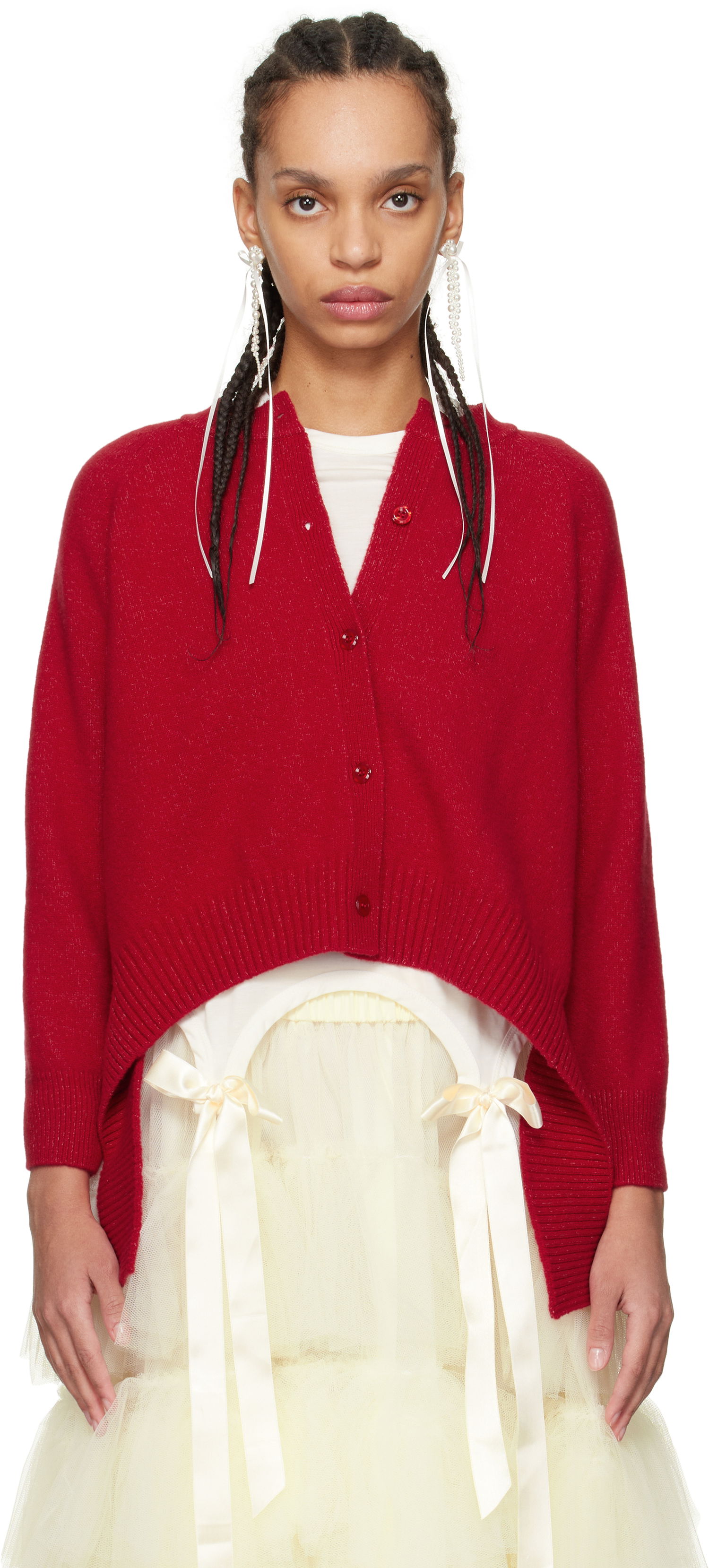 Пуловер Simone Rocha Simone Rocha Open Back Cardigan Червено | LMK7 0660, 0