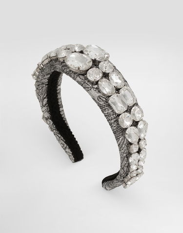 Аксесоари Dolce & Gabbana Floral Jacquard Embroidered Headband with Crystal Embellishment Металик | FY367ZGDDDMS8400, 3