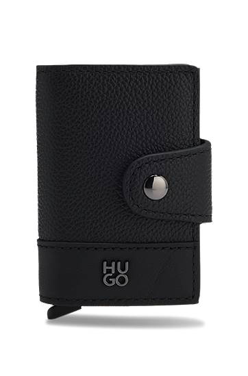 Портфейл BOSS Grained-leather card holder with stacked logo trim Черно | 50553933, 0
