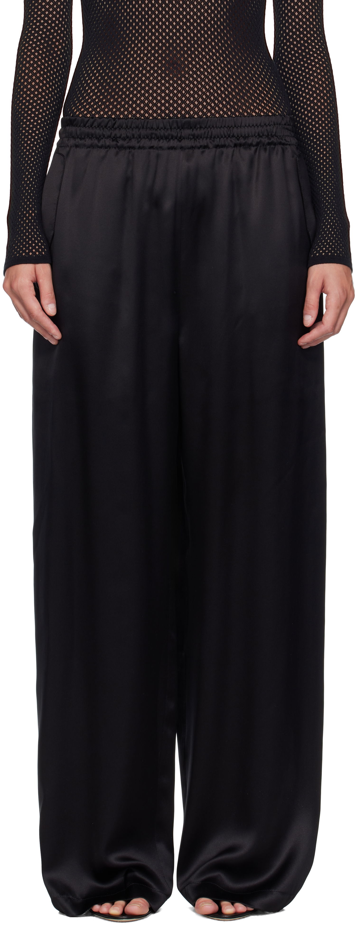 Панталони WARDROBE.NYC WARDROBE.NYC Satin Pajama Trousers Черно | W2242F25SE, 0