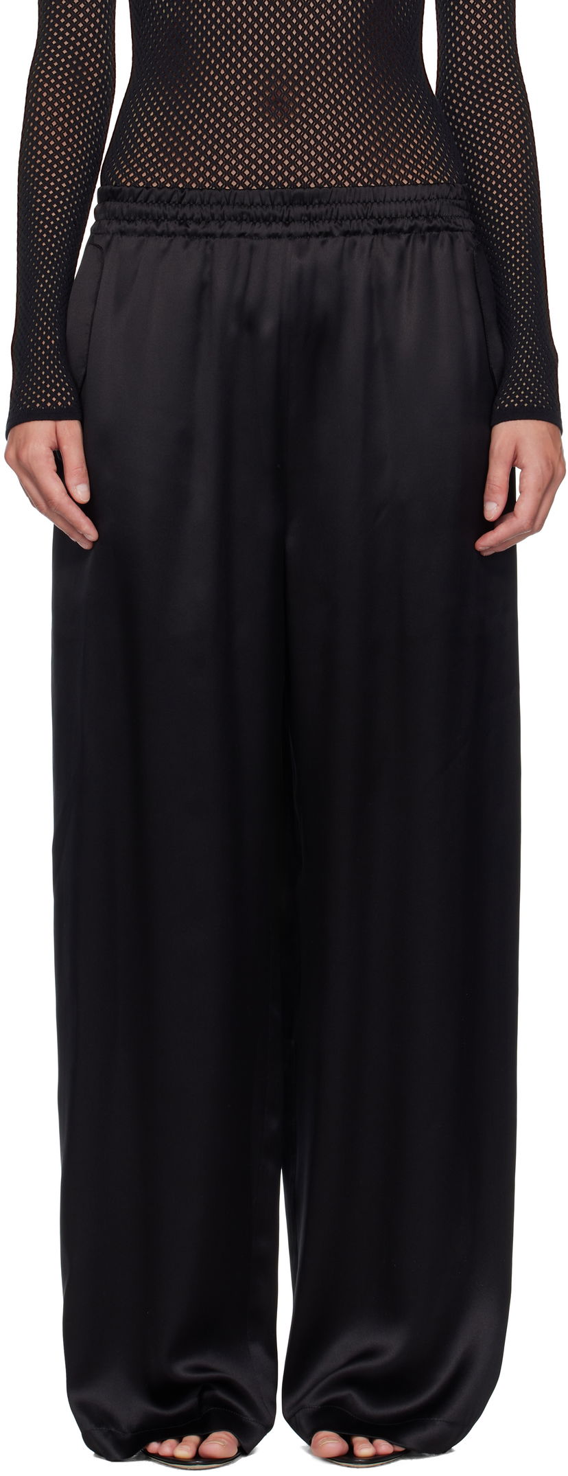 Панталони WARDROBE.NYC WARDROBE.NYC Satin Pajama Trousers Черно | W2242F25SE