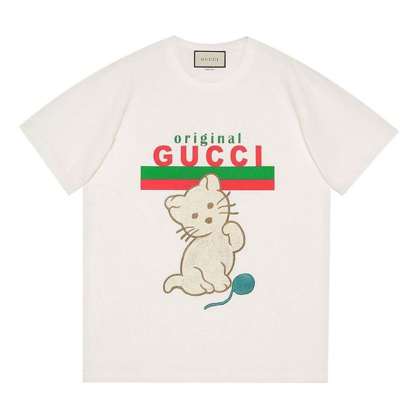 Тениска Gucci Gucci Cat T-Shirt Бяло | 615044-XJCRG-9095