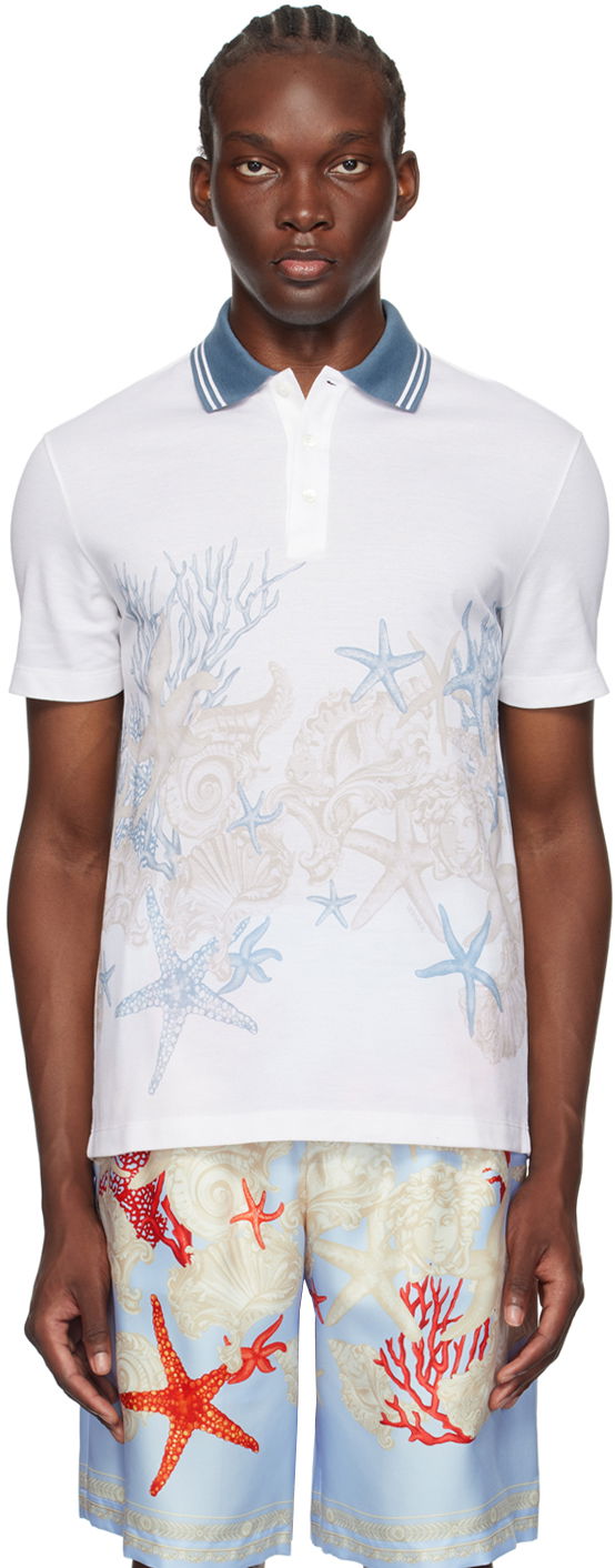 Облекло Versace White Barocco Sea Polo Бяло | 1013906_1A11303