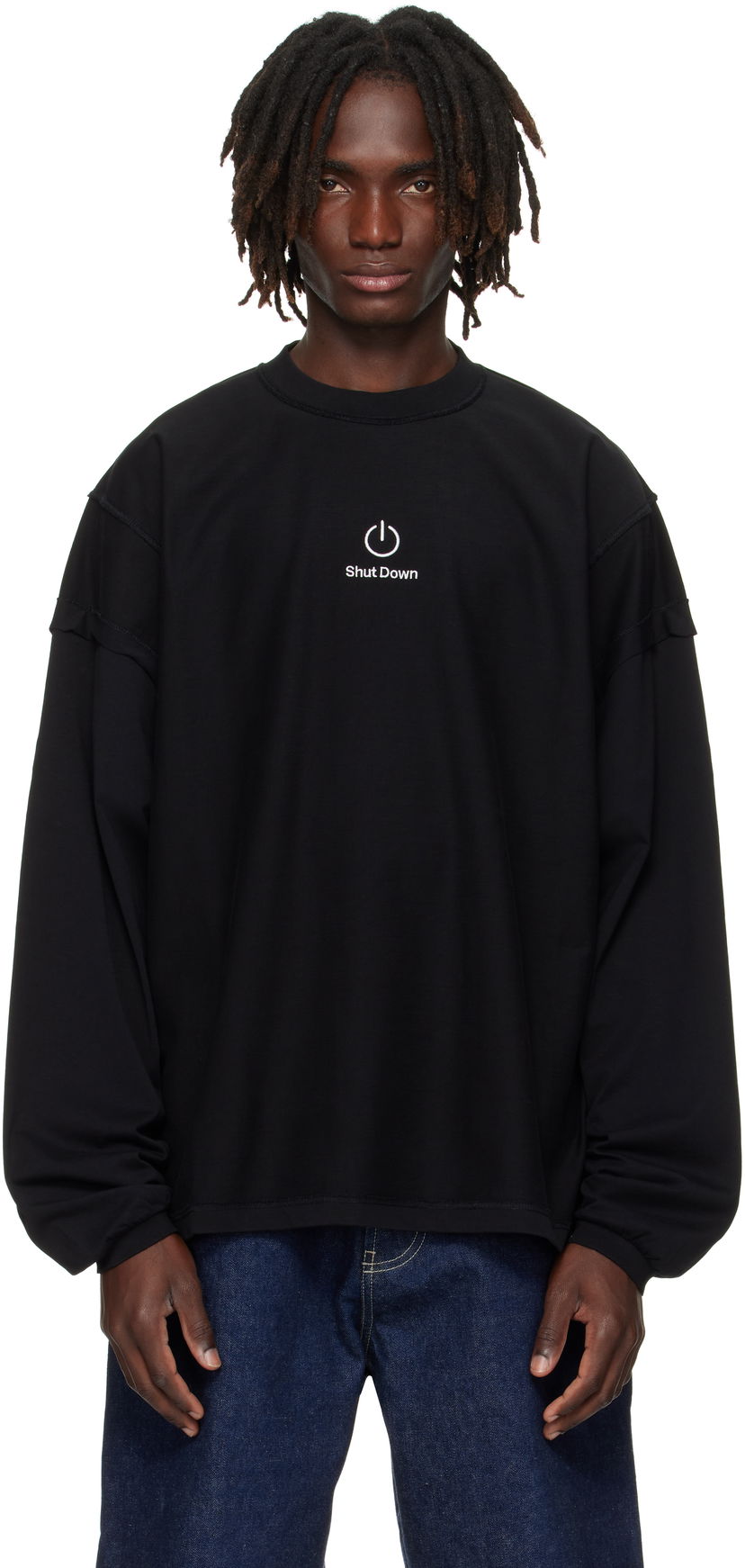 Суитчър VETEMENTS VETEMENTS 'Shut Down' Embroidered Longsleeve Sweatshirt Черно | UH76LS790B