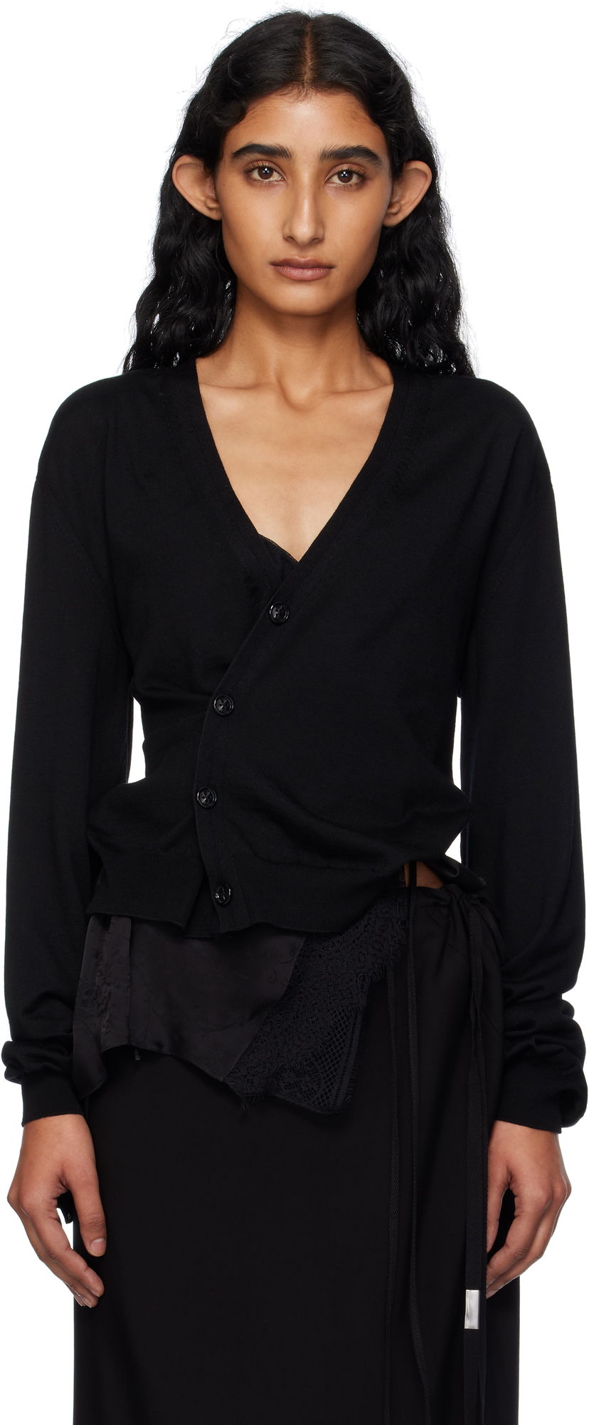 Пуловер Ann Demeulemeester Ann Demeulemeester Zofia Asymmetric Spliced Cardigan Черно | 2510-W-KN18-KN056-099