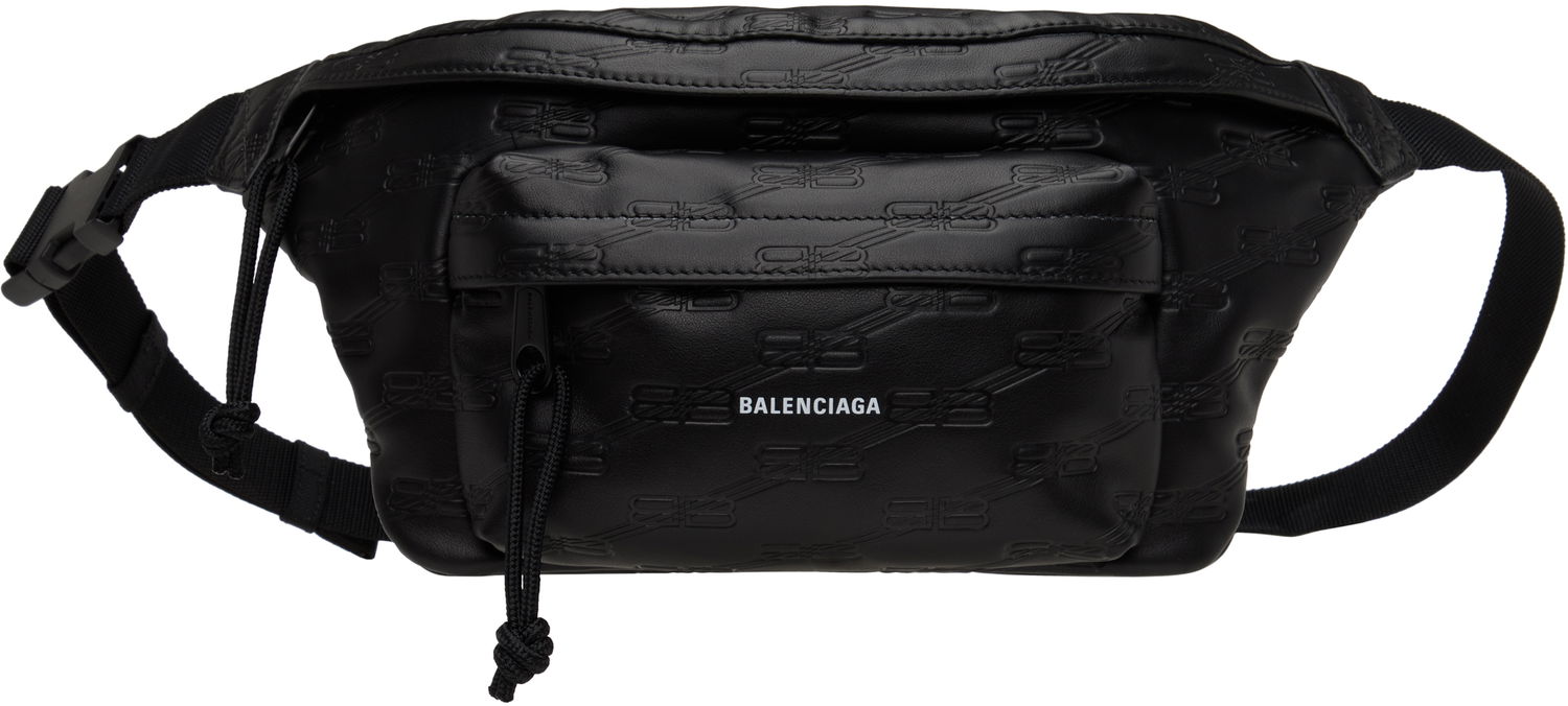 Чанта за кръста Balenciaga Monogram Embossed Leather Belt Bag Черно | 7130422AA251000, 0