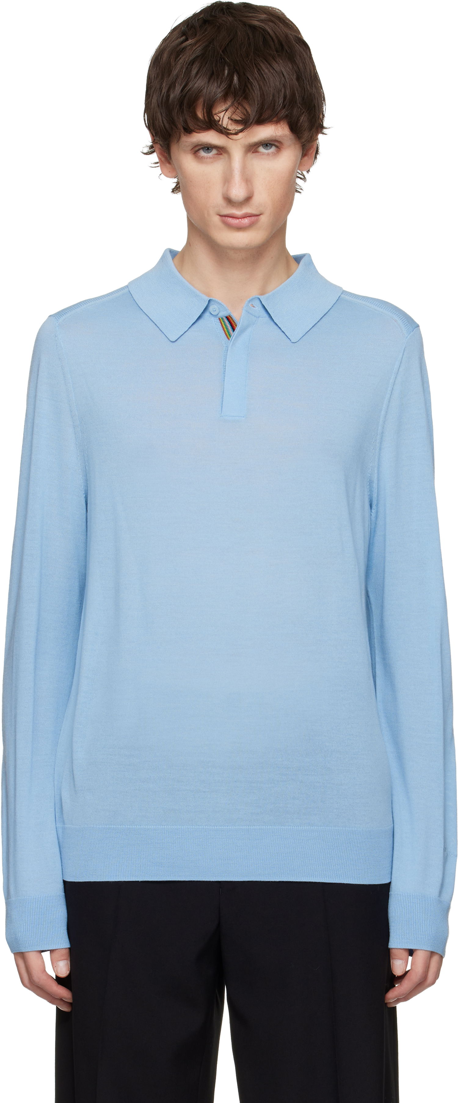 Поло тениска Paul Smith Merino Wool Knitted Long-Sleeve Polo Синьо | M1R-241Z-P02093-41, 0
