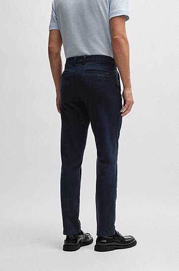 Панталони BOSS Slim-Fit Cotton-Blend Trousers Тъмно синьо | 50521257, 1