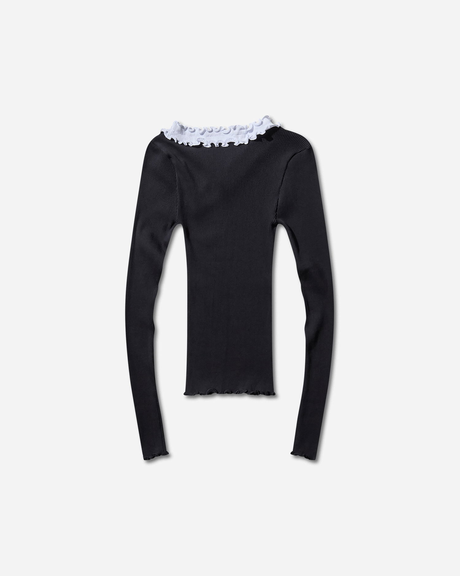 Риза OpéraSPORT Evita Seamless Ribbed Ruffle-Trim Long-Sleeve Top Черно | W32AW24  4, 0
