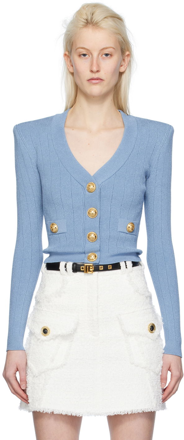 Пуловер Balmain Press-Stud Cardigan Синьо | CF1KL007KB07, 0
