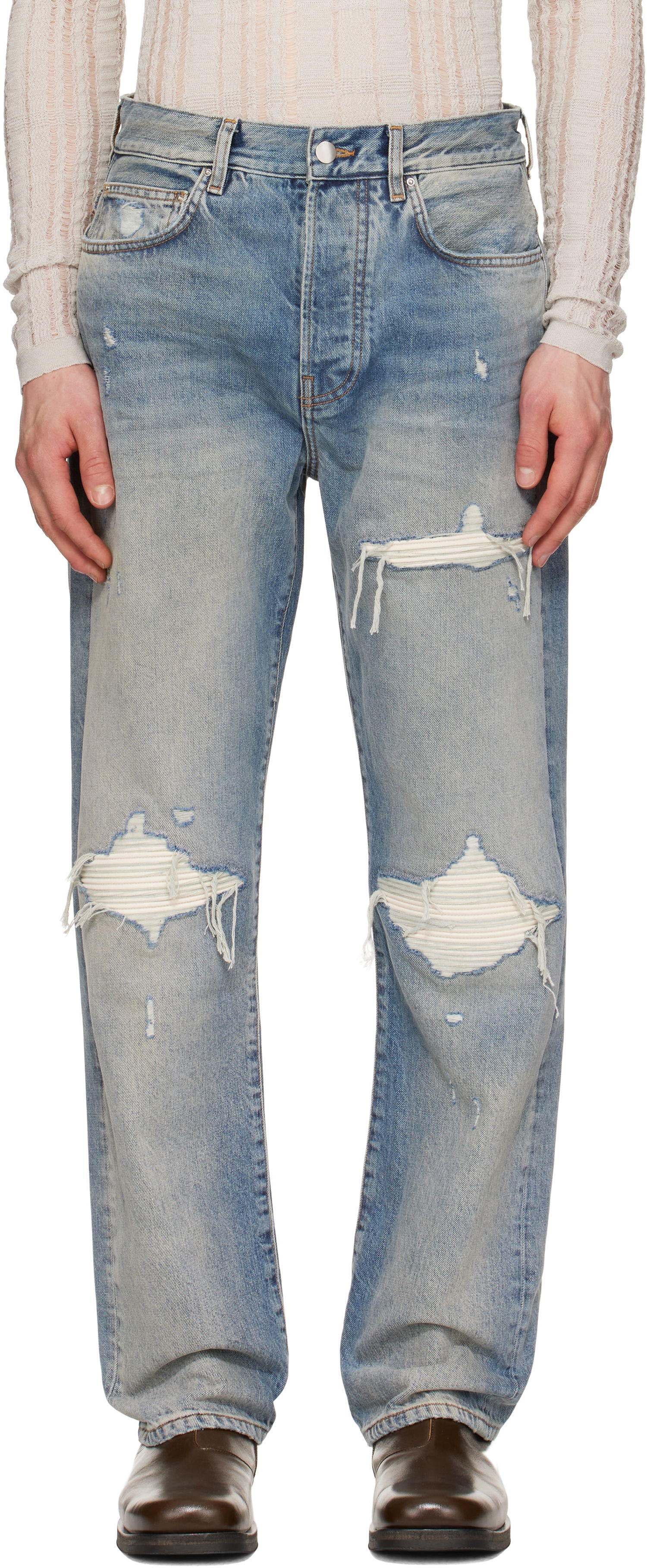 Дънки AMIRI AMIRI Suede Straight MX1 Jeans Синьо | AMDNGH1085, 0