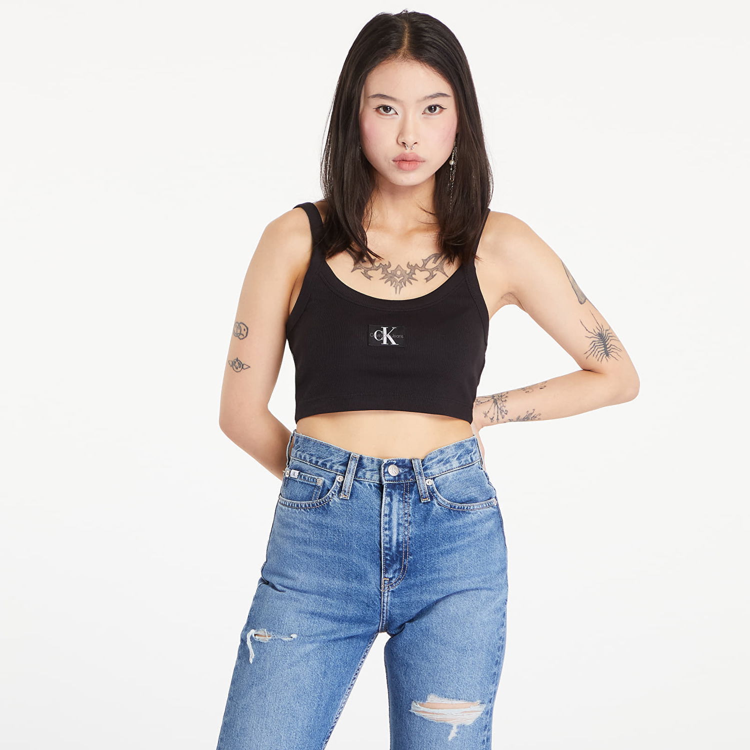 Съкратен топ CALVIN KLEIN Ribbed Cotton Bralette Top Black Черно | J20J223558 BEH, 0