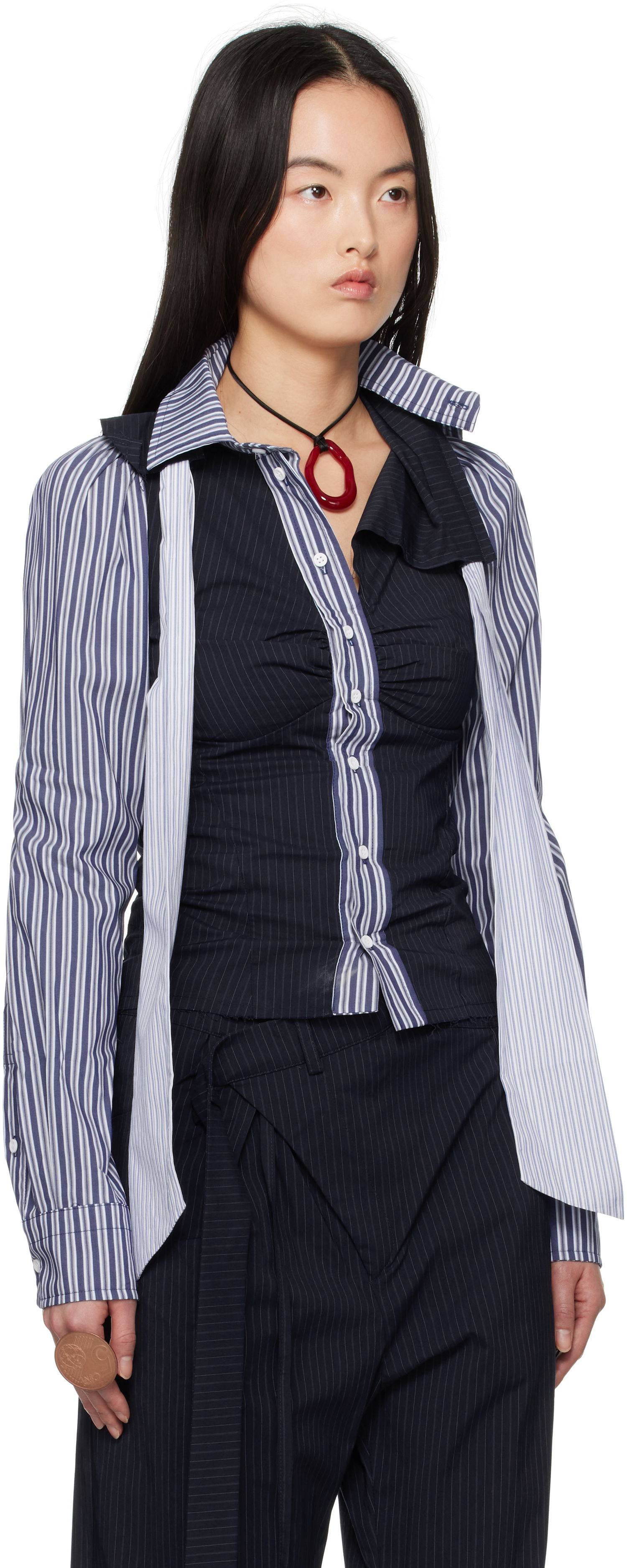 Риза Ottolinger Ottolinger Deconstructed Lavallière Shirt Тъмно синьо | 11140021102, 1