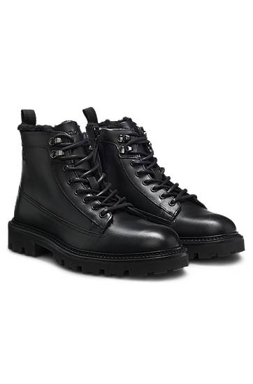 Leather lace-up boots with faux-fur lining