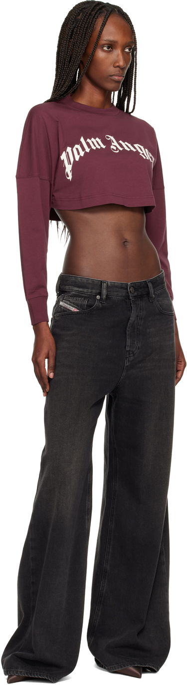 Съкратен топ Palm Angels Curved Logo Crop T-shirt Бургунди | PWAB023F25JER0022803, 3