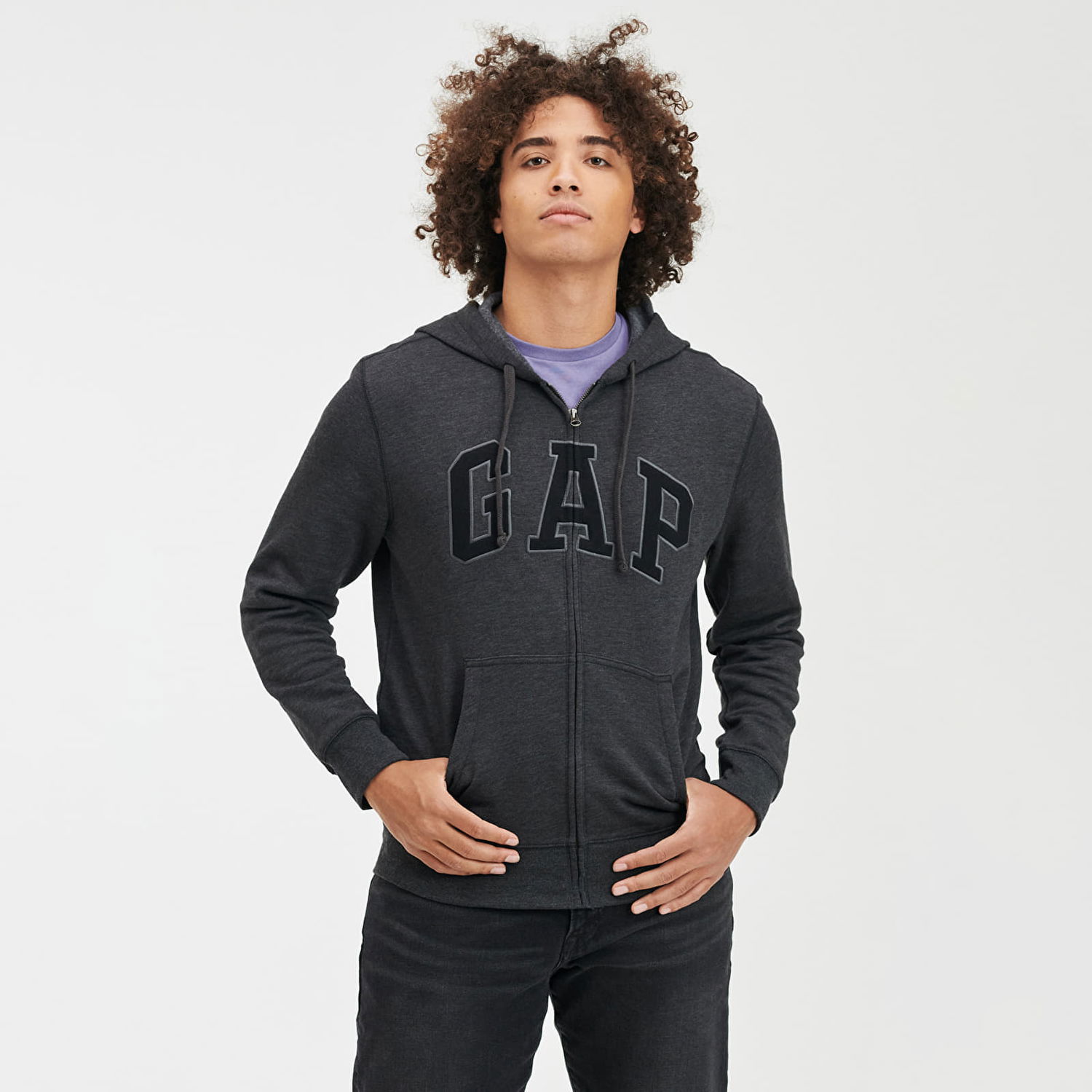 Суитчър GAP Sweatshirt Logo Fullzip Hoodie New Charcoal Grey XS Сиво | 738099-00, 0