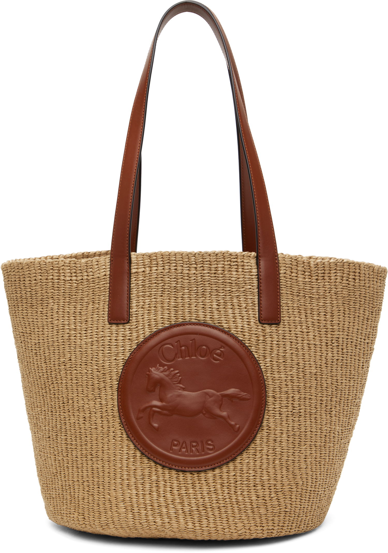 Голяма пазарска чанта CHLOÉ Chloe Horse Medal Basket Tote Бежово | CHC25SS591O82, 0