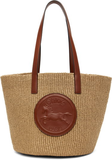 Голяма пазарска чанта CHLOÉ Chloe Horse Medal Basket Tote Бежово | CHC25SS591O82, 0